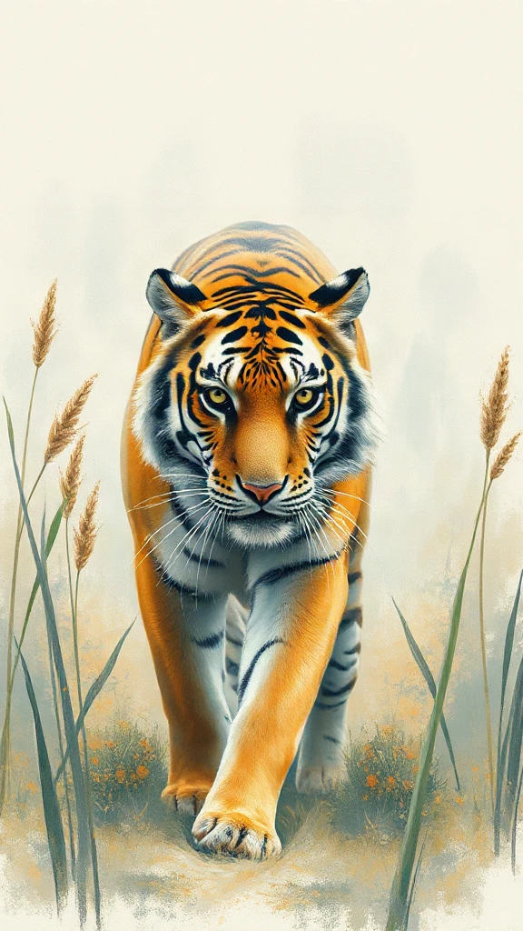 Tiger Walking Through Tall Pastel