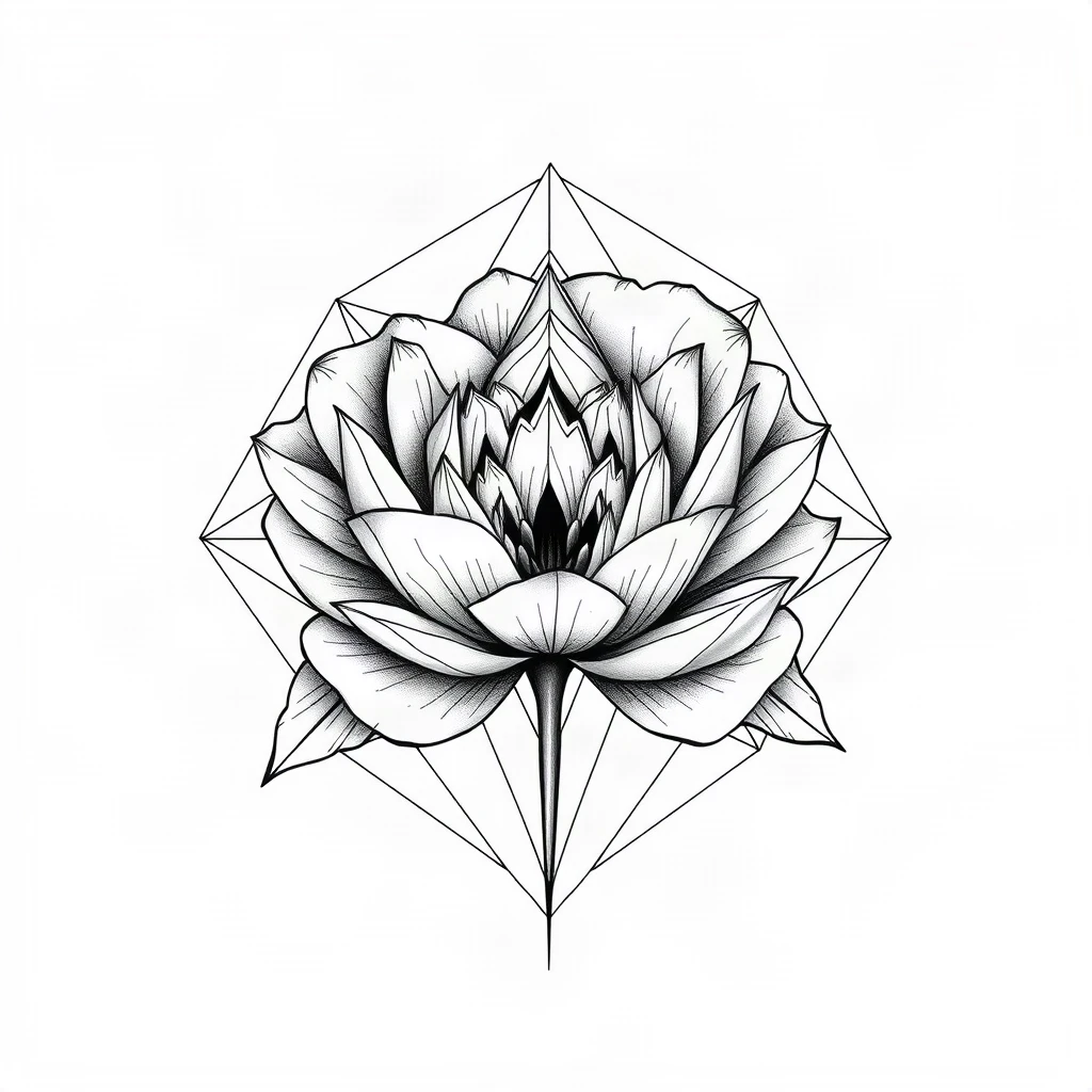 Geometric Peony Tattoo
