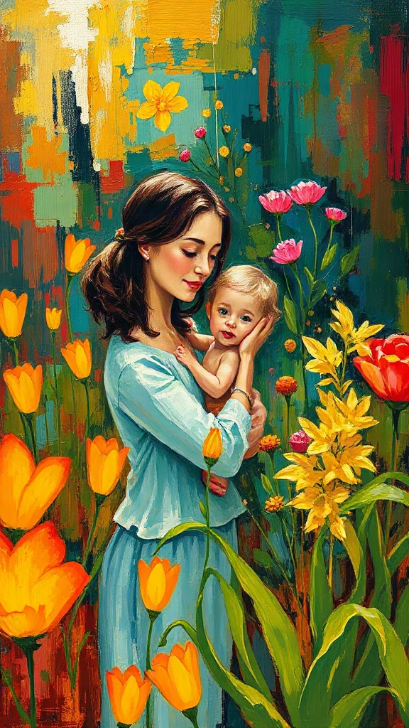 Mother And Child In Acrylic Palette Knife