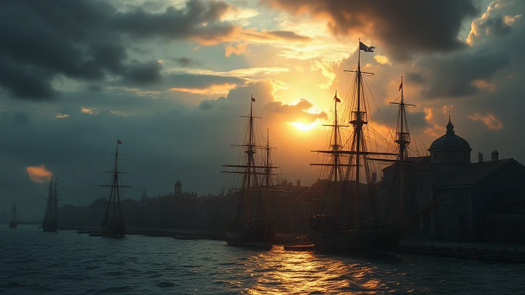 Medieval Harbor Town At Sunset Matte Painting