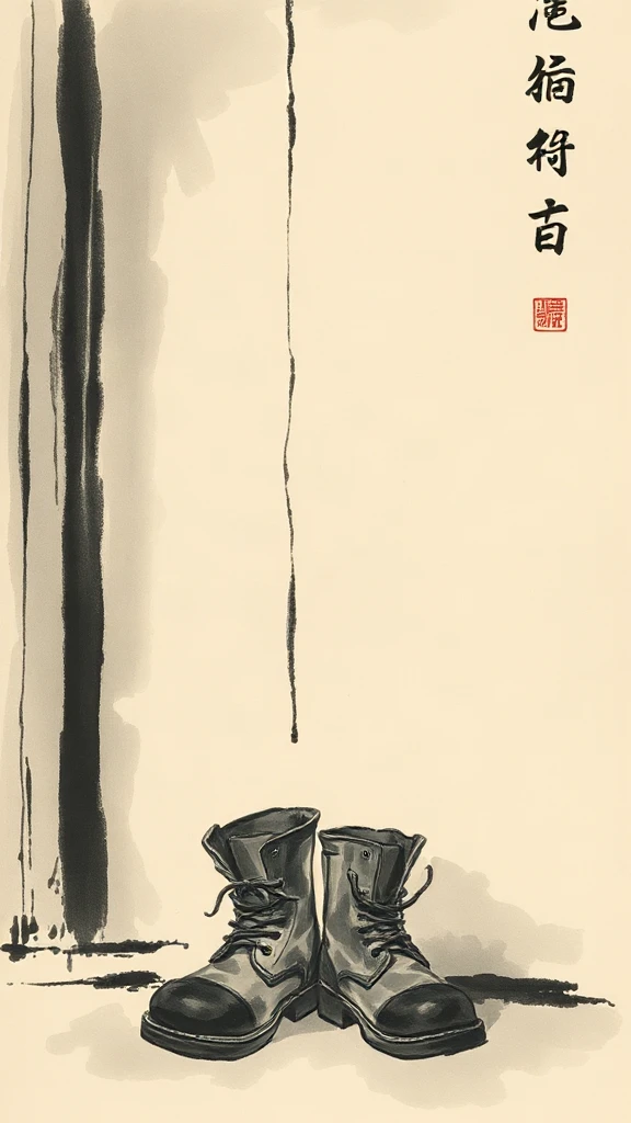 Pair Of Old Boots Chinese Ink