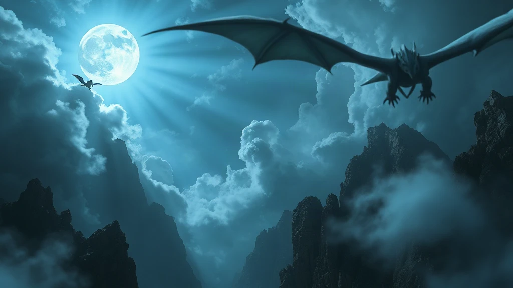Dragon Rider Flying Through Canyon Matte Painting