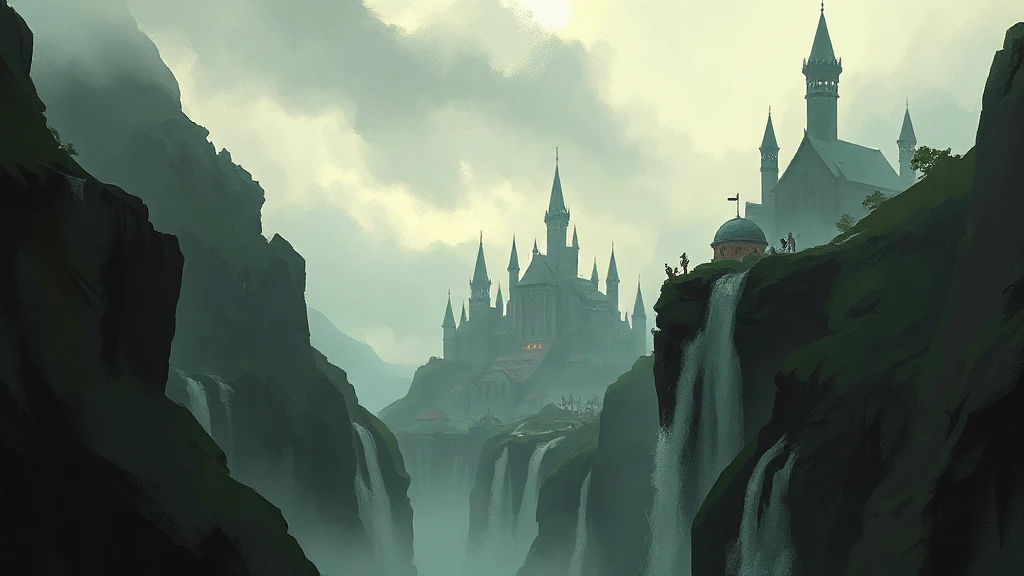 Elven City Carved Into Waterfalls Painterly Sketch