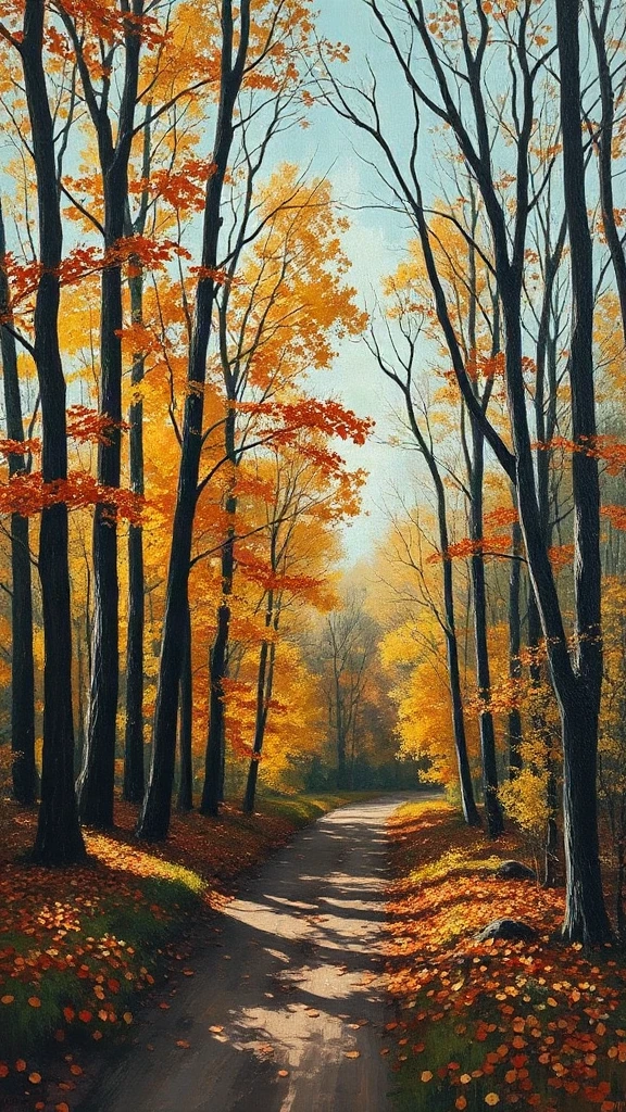 Forest Path In Autumn Acrylic Palette Knife
