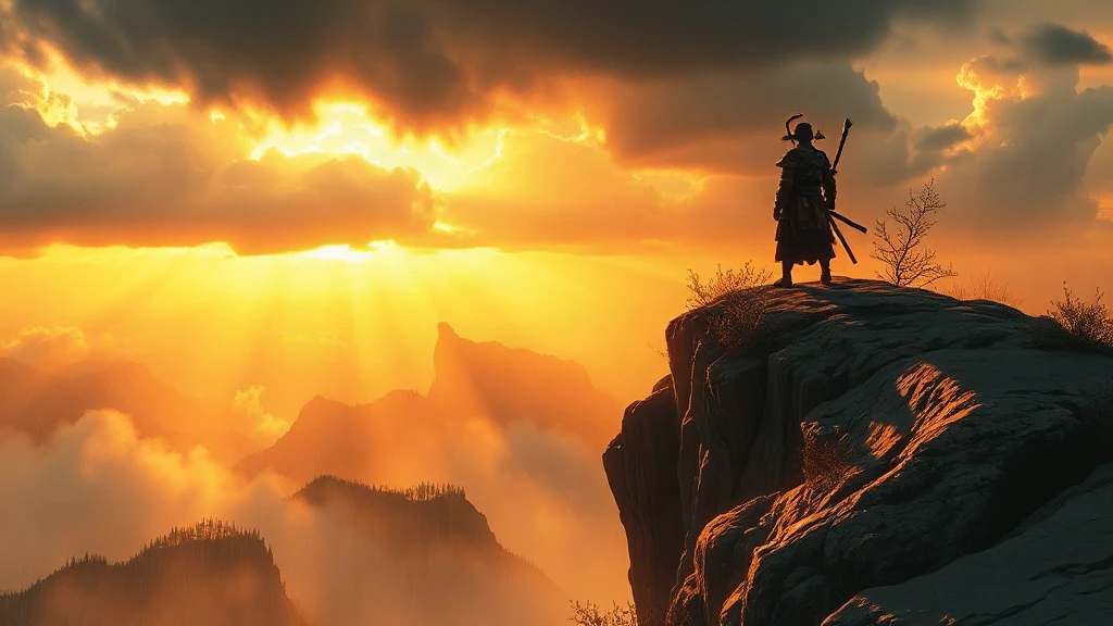 Lone Samurai On A Cliff Matte Painting