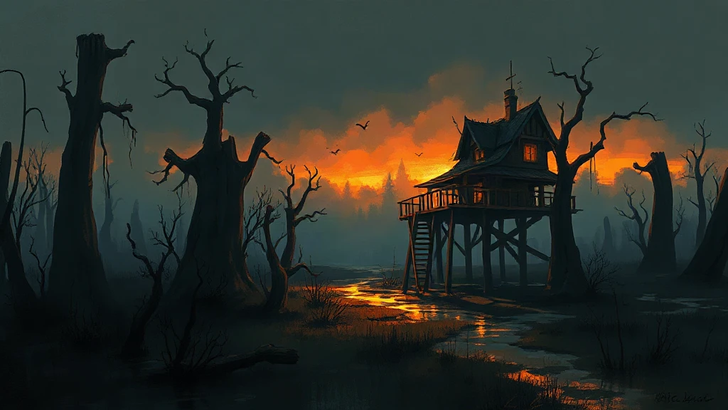 Dark Fantasy Swamp With A Painterly Sketch