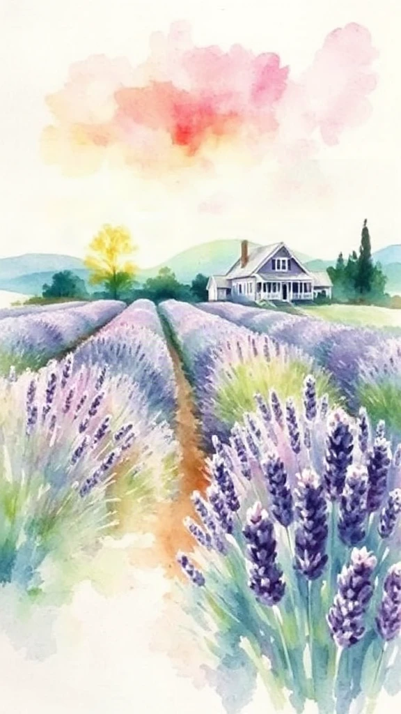 Lavender Field With A Watercolor