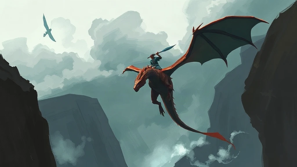 Dragon Rider Flying Through Canyon Painterly Sketch