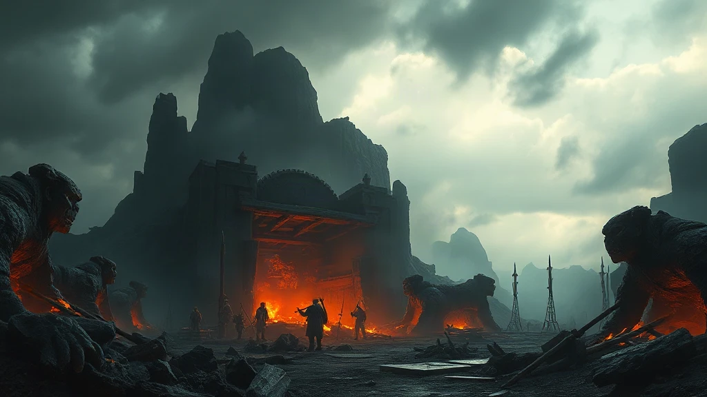 Volcanic Forge Where Giants Craft Matte Painting
