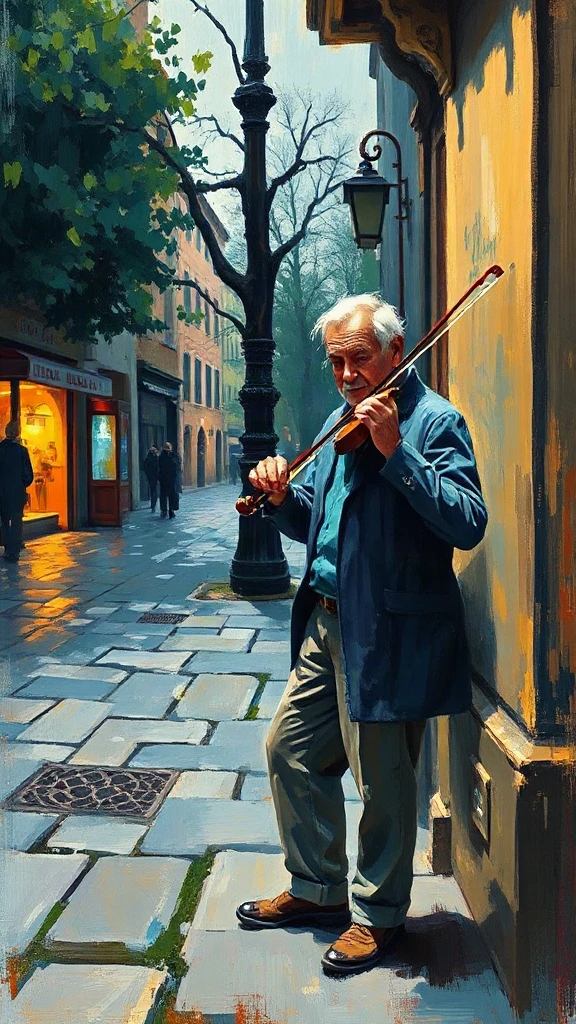 Old Man Playing Violin Post-Impressionist