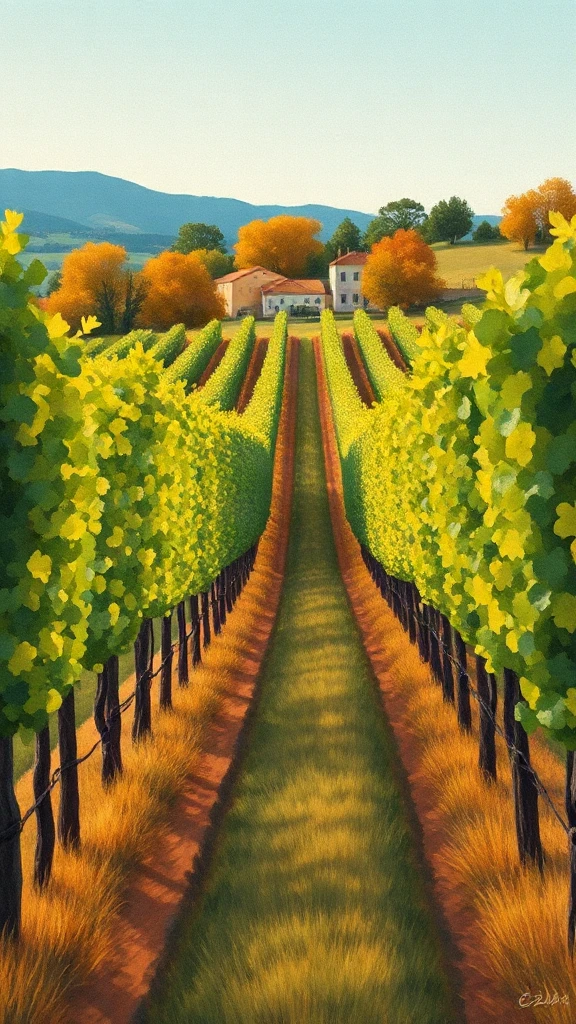 Vineyard At Harvest Time Gouache