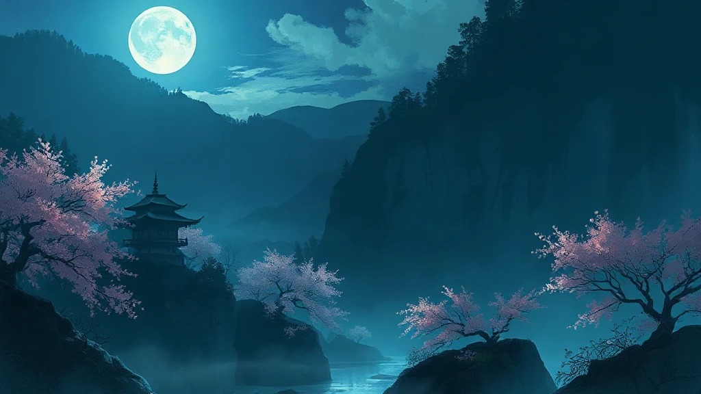 Hidden Valley With A Pagoda Painterly Sketch