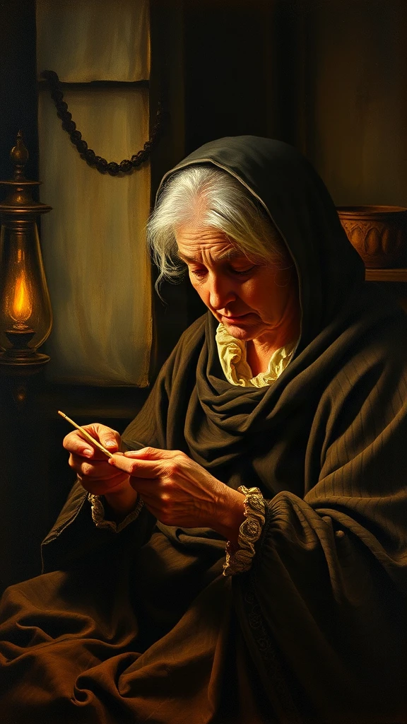 Elderly Woman Knitting By Renaissance