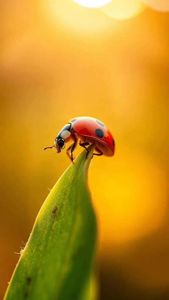 Ladybug Leaf Macro Golden