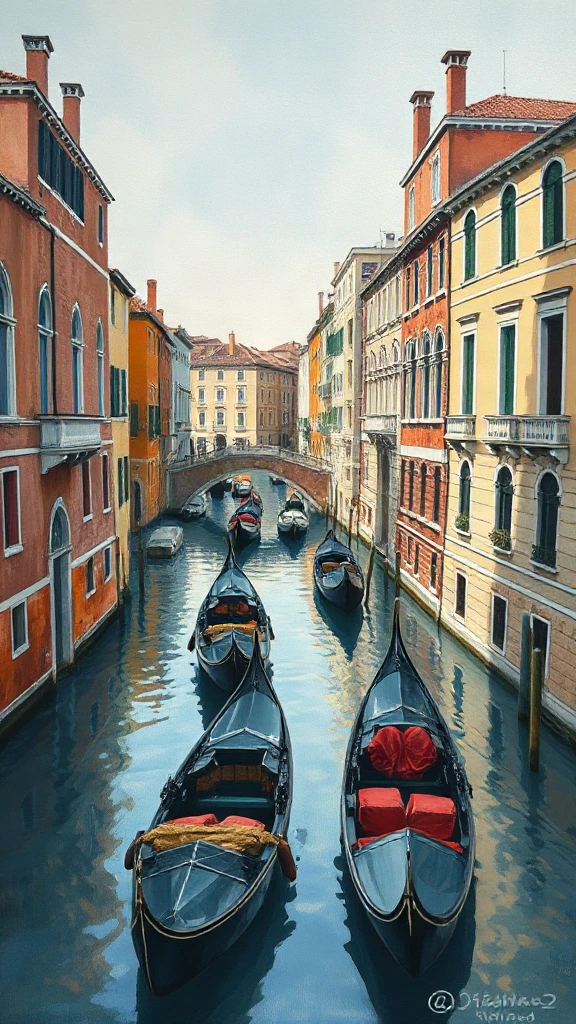 Veneticanal With Gondolas Gouache