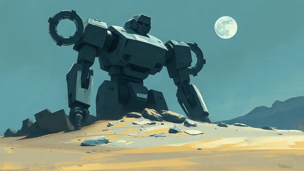 Colossal Robot Statue Half Buried Painterly Sketch
