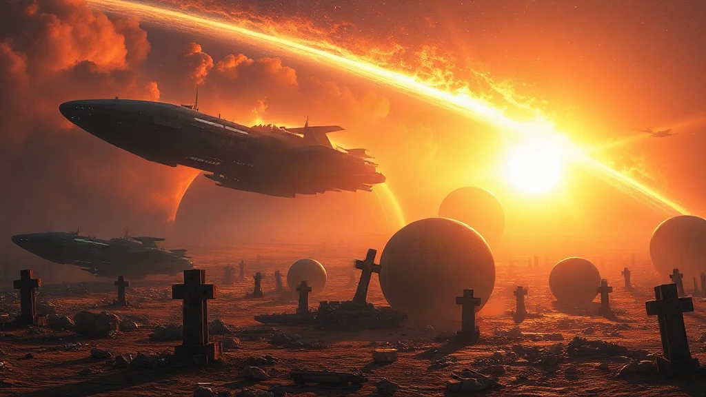 Spaceship Graveyard Drifting In A Matte Painting