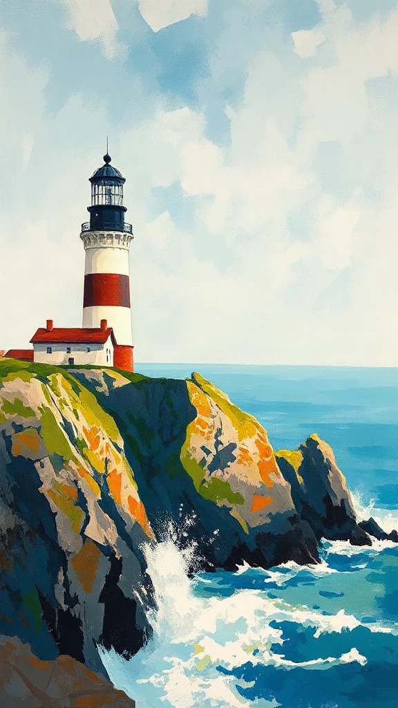 Lighthouse On Cliffs Above Impressionist
