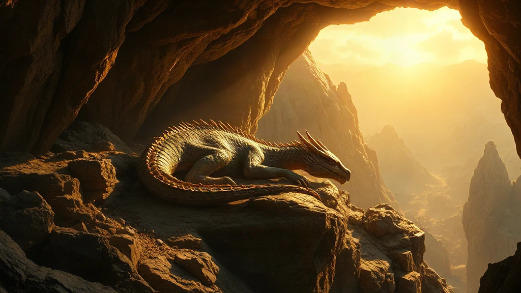 Ancient Dragon Sleeping On Mountain Matte Painting