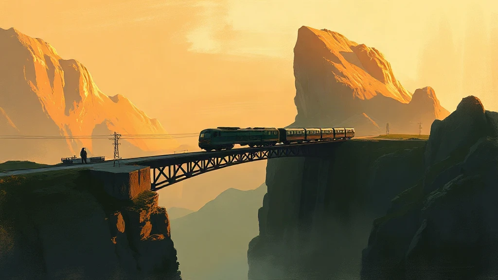 Train Crossing A Bridge Between Painterly Sketch