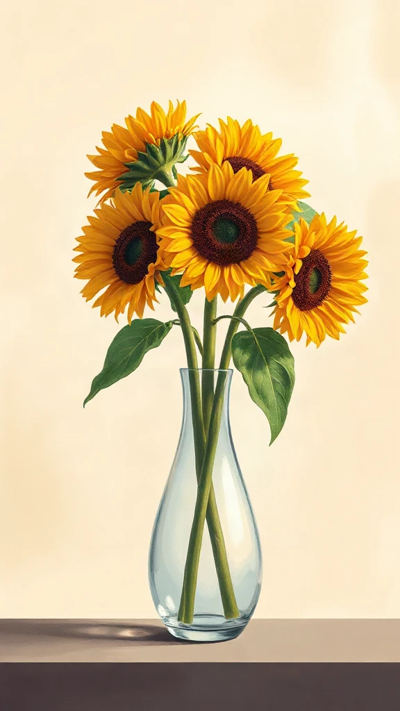 Vase Of Sunflowers Gouache