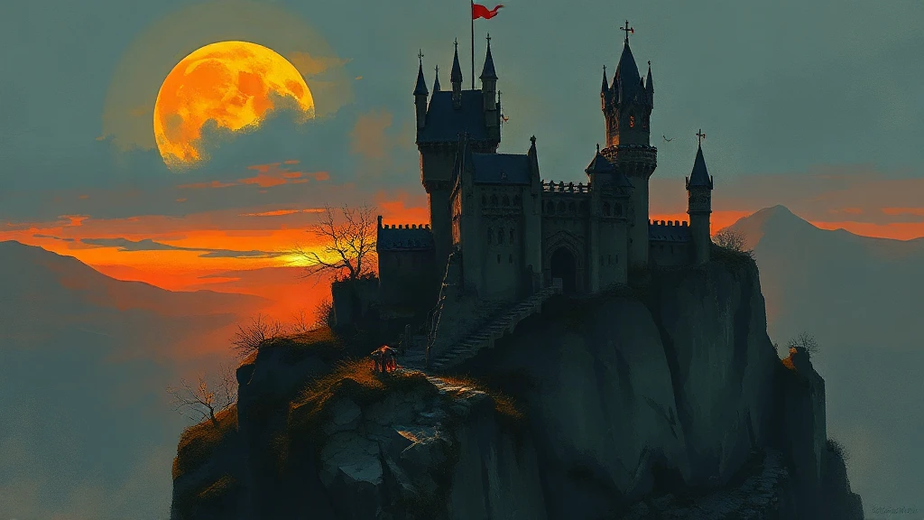 Gothic Vampire Castle On A Painterly Sketch