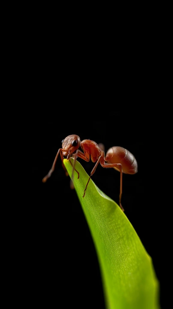 Ant Carrying Leaf Macro Studio